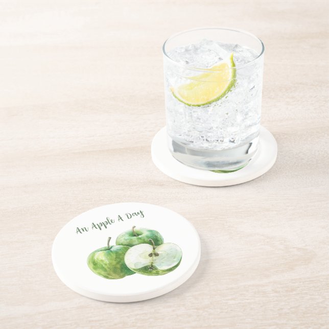Dessous De Verre En Grès Pommes Vertes Fruit (Côté)
