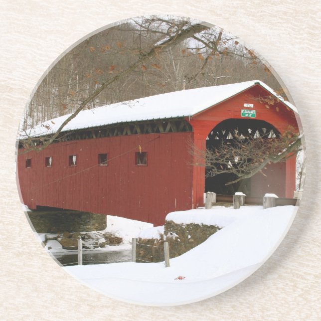 Dessous De Verre En Grès Pont couvert à Arlington, VT (Devant)