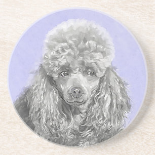 Dessous De Verre En Grès Poodé Jouet miniature Argent gris bleu Chien Art