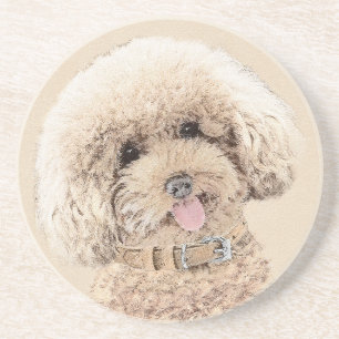 Dessous De Verre En Grès Poodle Miniature Toy Apricot Crème Chien Brown Art