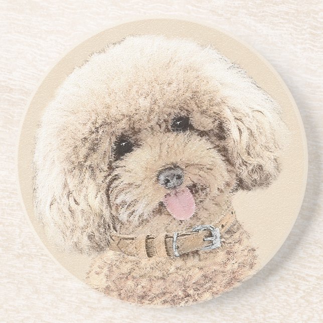 Dessous De Verre En Grès Poodle Miniature Toy Apricot Crème Chien Brown Art (Devant)