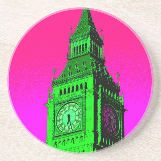 Dessous De Verre En Grès Pop Art Big Ben Londres Voyage rose Vert (Devant)