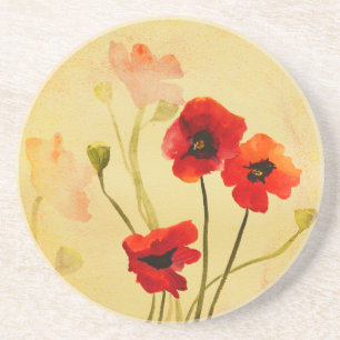 Dessous De Verre En Grès Poppies de couleur rouge