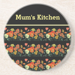 Dessous De Verre En Grès Poppies Fleurs de Pavot Rouge Orange Jaune Pavot A