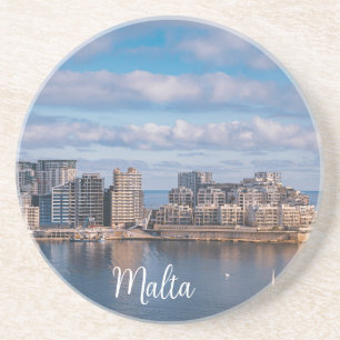 Dessous De Verre En Grès Port de Sliema et gratte-ciel à Malte
