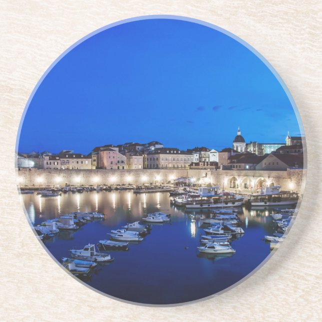 Dessous De Verre En Grès Port et murs de Dubrovnik illuminés la nuit (Devant)