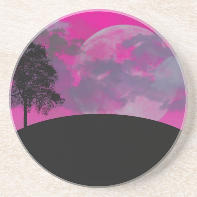 Dessous De Verre En Grès Porte-gobelet en grès abstrait Lune cramoisie (Devant)