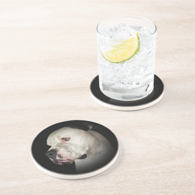 Dessous De Verre En Grès portrait de Bull Dog américain (Côté)