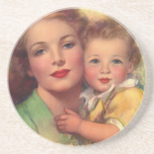 Dessous De Verre En Grès Portrait de famille vintage de mère et d'enfant