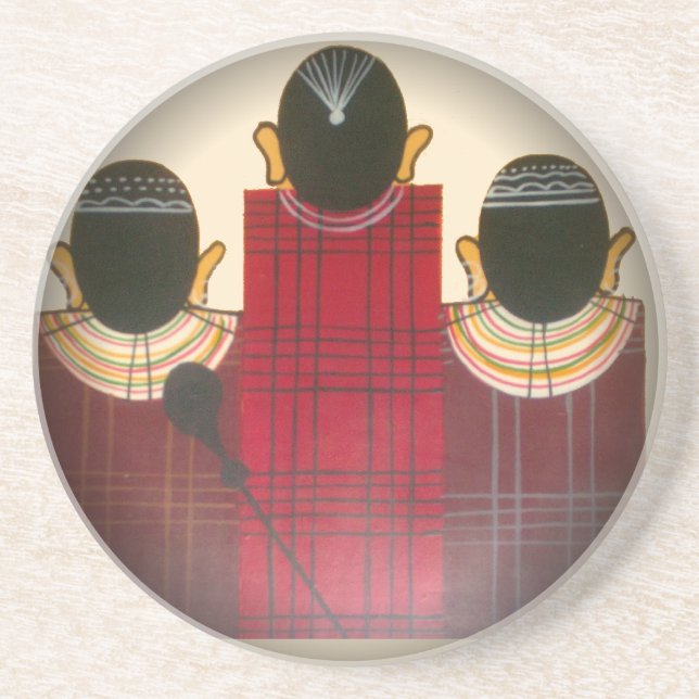 Dessous De Verre En Grès Portrait de la famille Massai À damiers (Devant)