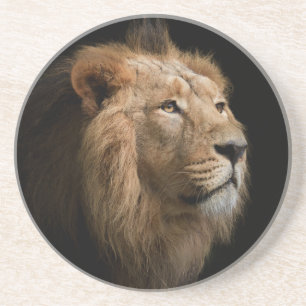 Dessous De Verre En Grès Portrait de lion puissant avec Arrière - plan fonc