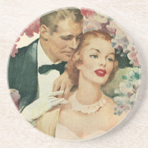 Dessous De Verre En Grès Portrait de mariage vintage, mariée et marié rétro