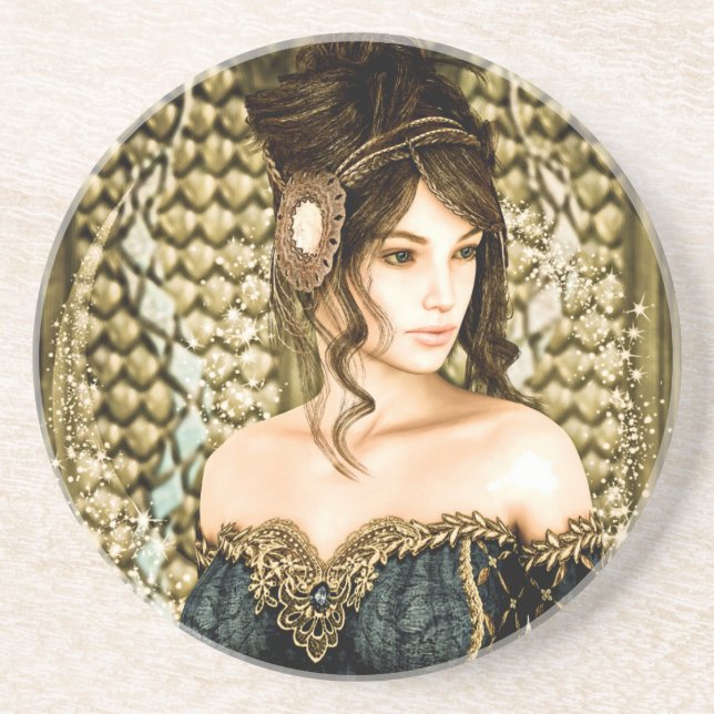 Dessous De Verre En Grès Portrait de Princesse de Conte de Fées Enchanté (Devant)