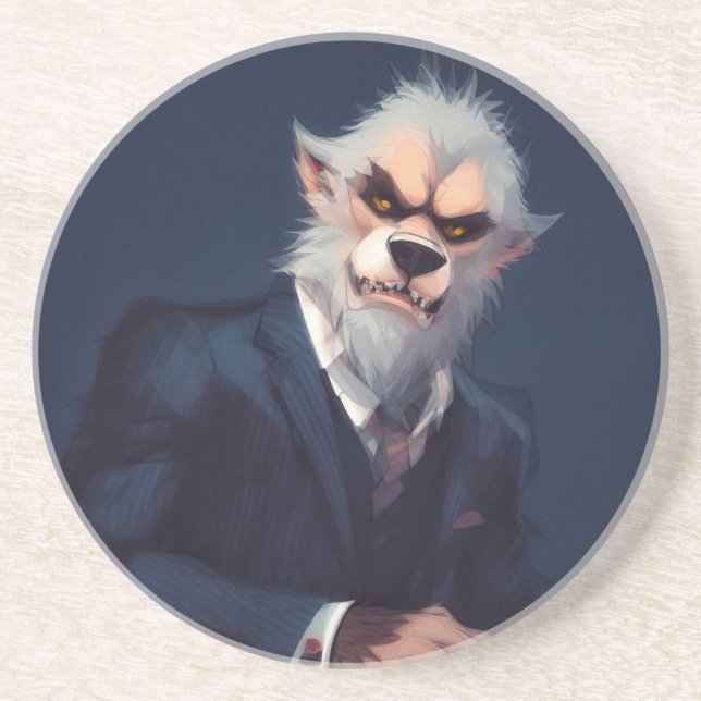 Dessous De Verre En Grès Portrait d'un loup-garou en costume (Devant)