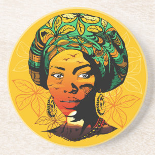 Dessous De Verre En Grès Portrait féminin africain avec coucher de soleil