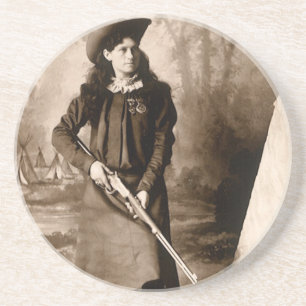 Dessous De Verre En Grès Portrait photo vintage, Miss Annie Oakley et Gun