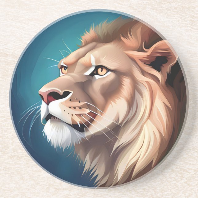 Dessous De Verre En Grès Portrait Posé Côté Lion-56557 (Devant)