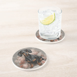 Dessous De Verre En Grès Portraits de races de chiens de fleurs 2