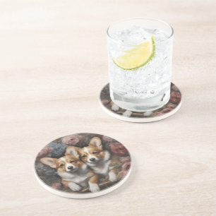 Dessous De Verre En Grès Portraits de races de chiens de fleurs 5