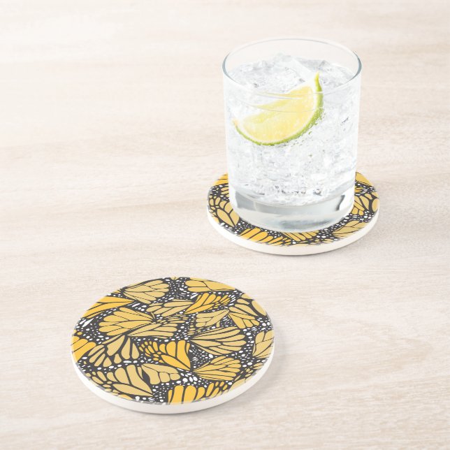 Dessous De Verre En Grès Posavaso estampado mariposa monarca (Côté)