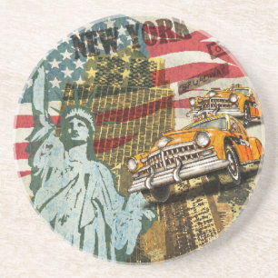 Dessous De Verre En Grès Poster de voyage new-yorkais vintage.
