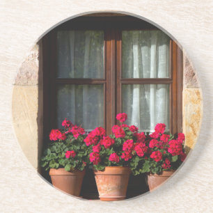 Dessous De Verre En Grès Pots de fleurs de fenêtre dans un village
