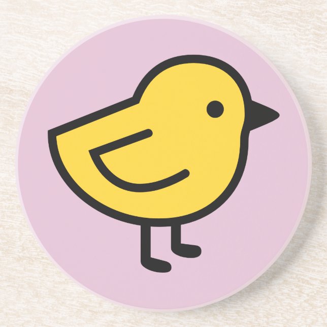 Dessous De Verre En Grès Poulet Jaune Sur Fond Rose (Devant)