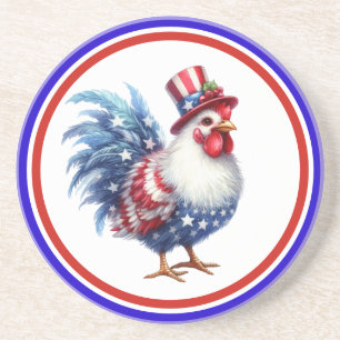 Dessous De Verre En Grès Poulet patriotique du 14 juillet avec drapeau amér