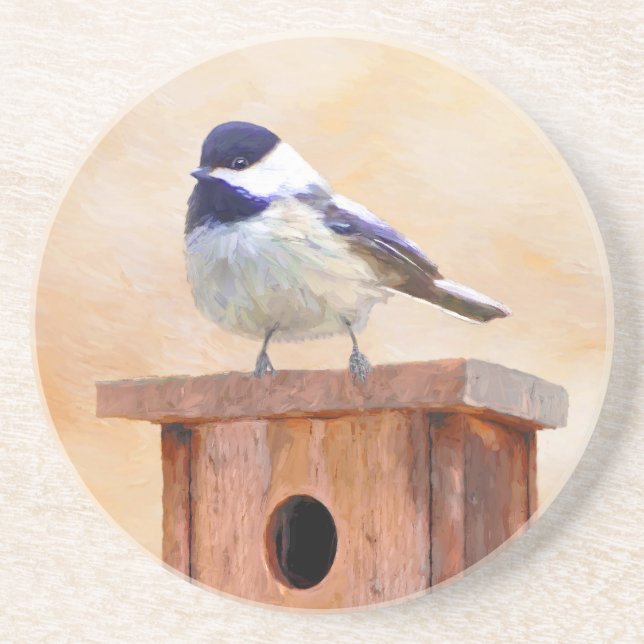 Dessous De Verre En Grès Poulet sur la peinture d'oiseaux Art original (Devant)