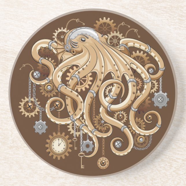 Dessous De Verre En Grès Poulpe Steampunk Rétro Fantastique Mécanique (Devant)