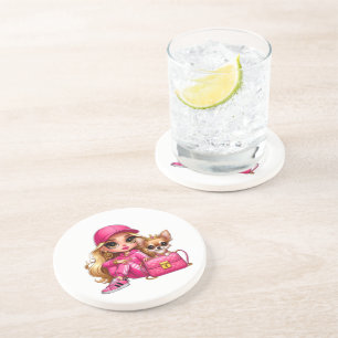 Dessous De Verre En Grès Poupeée de mode rose et couverture en polaire pour