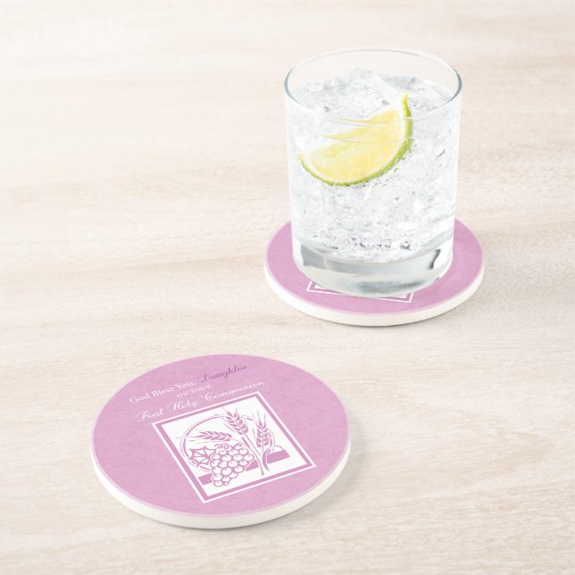 Dessous De Verre En Grès Première communion de fille, Rose (Côté)