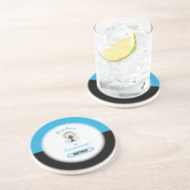 Dessous De Verre En Grès Première communion de petit-fils, tasse bleue (Côté)