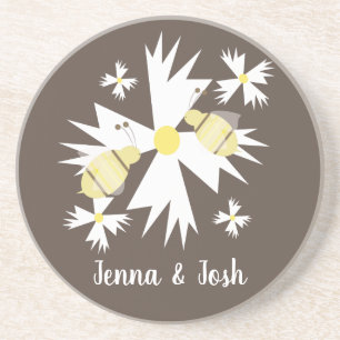 Dessous De Verre En Grès Pretty Bee Florale Botanique Fleur Jaune Blanche M