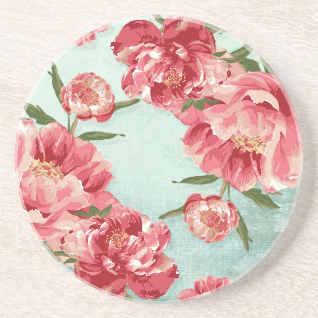Dessous De Verre En Grès Pretty Retro Flower Chintz Peonies (Devant)