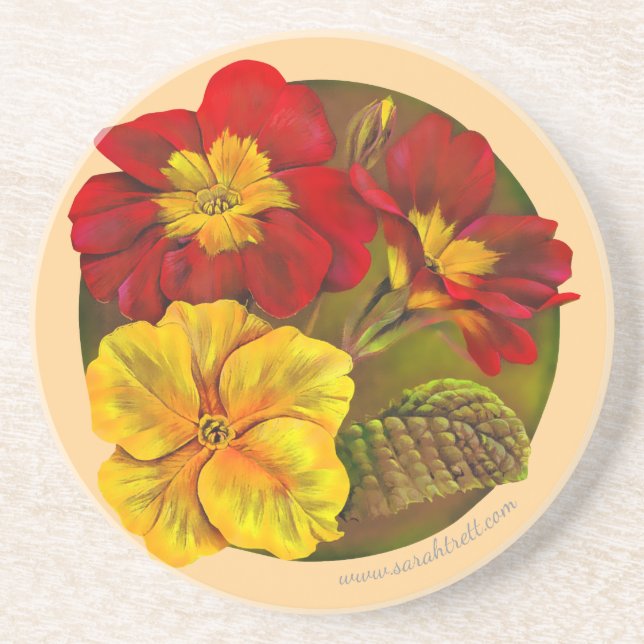 Dessous De Verre En Grès Primula primrose art peinture de fleurs de printem (Devant)