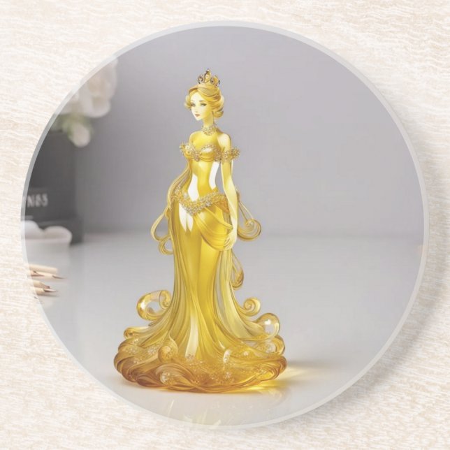 Dessous De Verre En Grès princesse en verre cristal avec robe jaune (Devant)