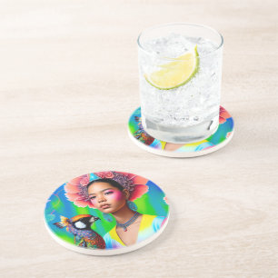 Dessous De Verre En Grès princesse florale avec oiseau