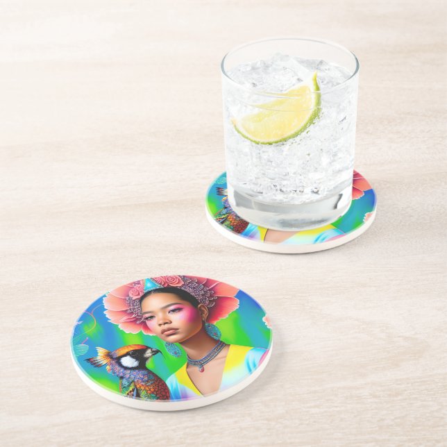 Dessous De Verre En Grès princesse florale avec oiseau (Côté)