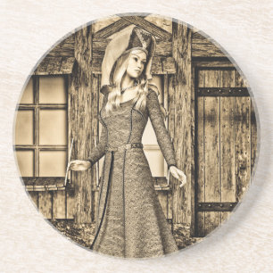Dessous De Verre En Grès Princesse Médiévale Sépia Art Renaissance