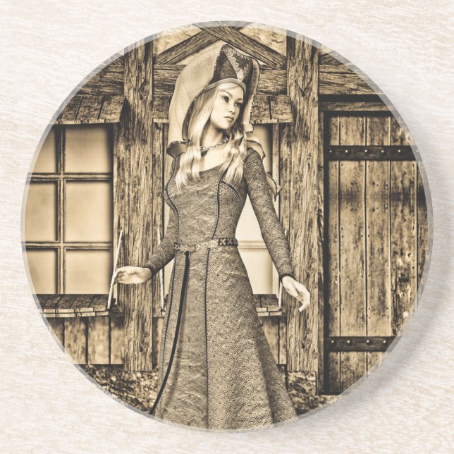 Dessous De Verre En Grès Princesse Médiévale Sépia Art Renaissance (Devant)