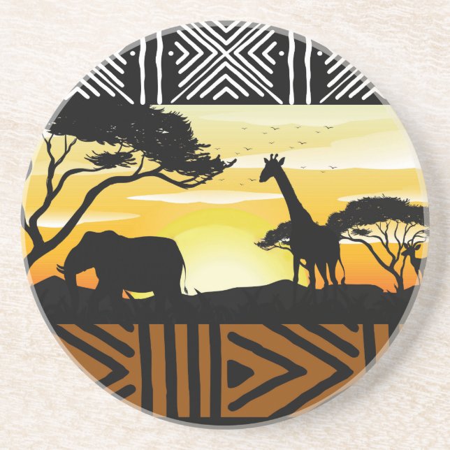 Dessous De Verre En Grès Printed African Safari Scene Coaster (Devant)