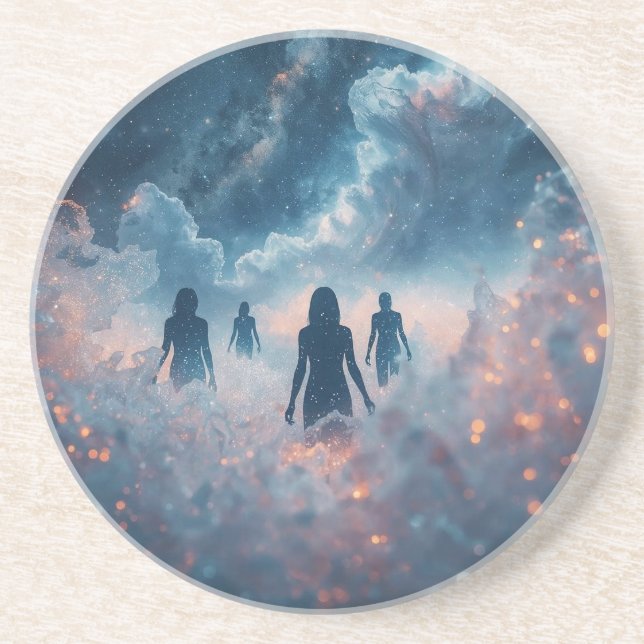 Dessous De Verre En Grès Promeneurs dans la brume cosmique (Devant)