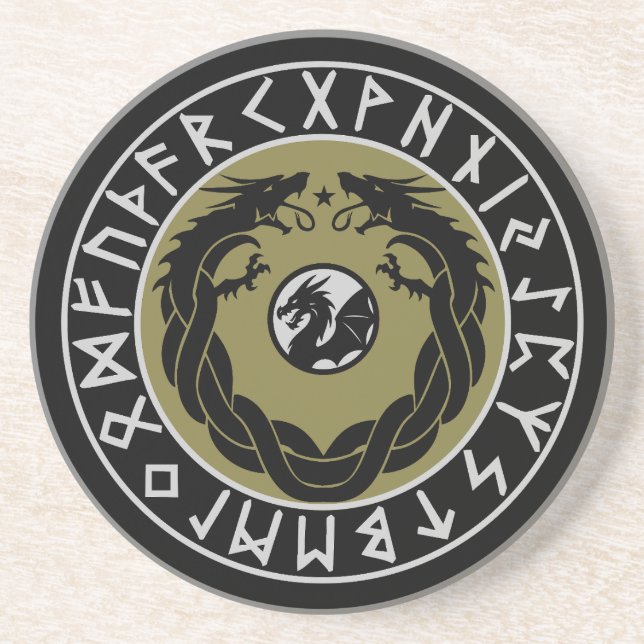 Dessous De Verre En Grès Protection de Rune Viking Dragon (Devant)