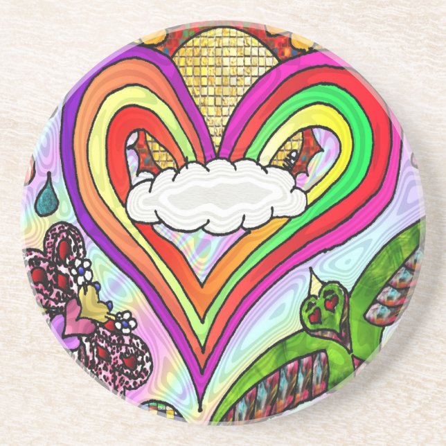 Dessous De Verre En Grès Psychedelic Rainbow Heart Art Print (Devant)