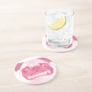 Dessous De Verre En Grès Puggy Grumpy rose personnalisé