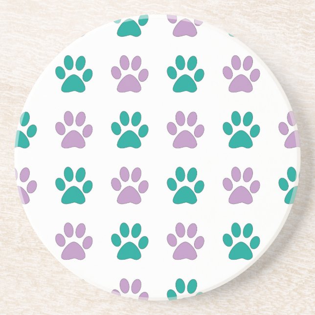 Dessous De Verre En Grès Purple and teal puppy paw prints (Devant)