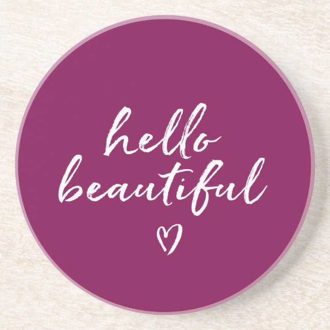 Dessous De Verre En Grès Purple White Hello Beautiful Inspirational Heart (Devant)