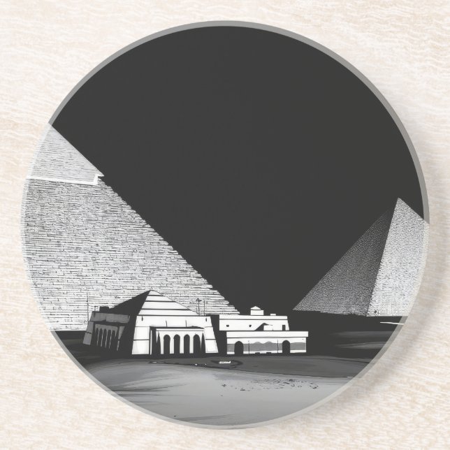 Dessous De Verre En Grès Pyramides noires et blanches (Devant)