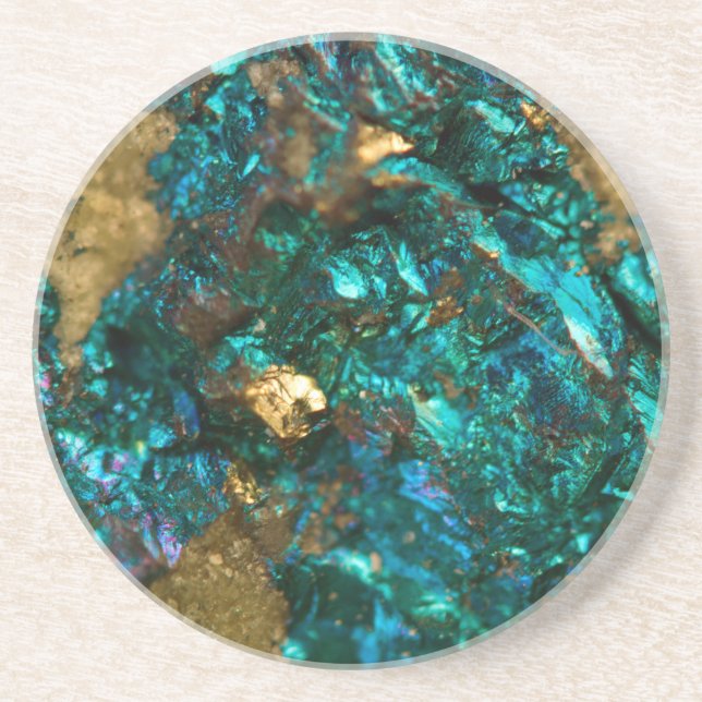 Dessous De Verre En Grès Quartz turquoise marée de noir et d'or (Devant)